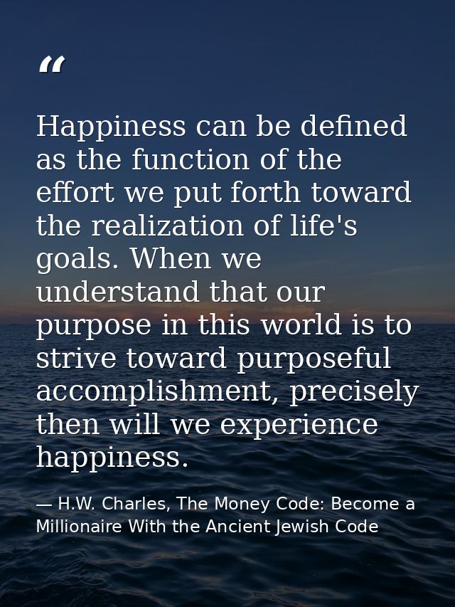 Happiness can be defined as the function of the effort we put forth toward the realization of life's goals. When we unde — H.W. Charles, The Money Code: Become a Millionaire With the Ancient Jewish Code
