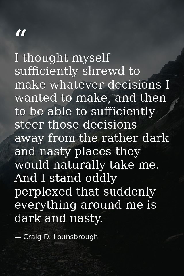 I thought myself sufficiently shrewd to make whatever decisions I wanted to make, and then to be able to sufficiently st — Craig D. Lounsbrough