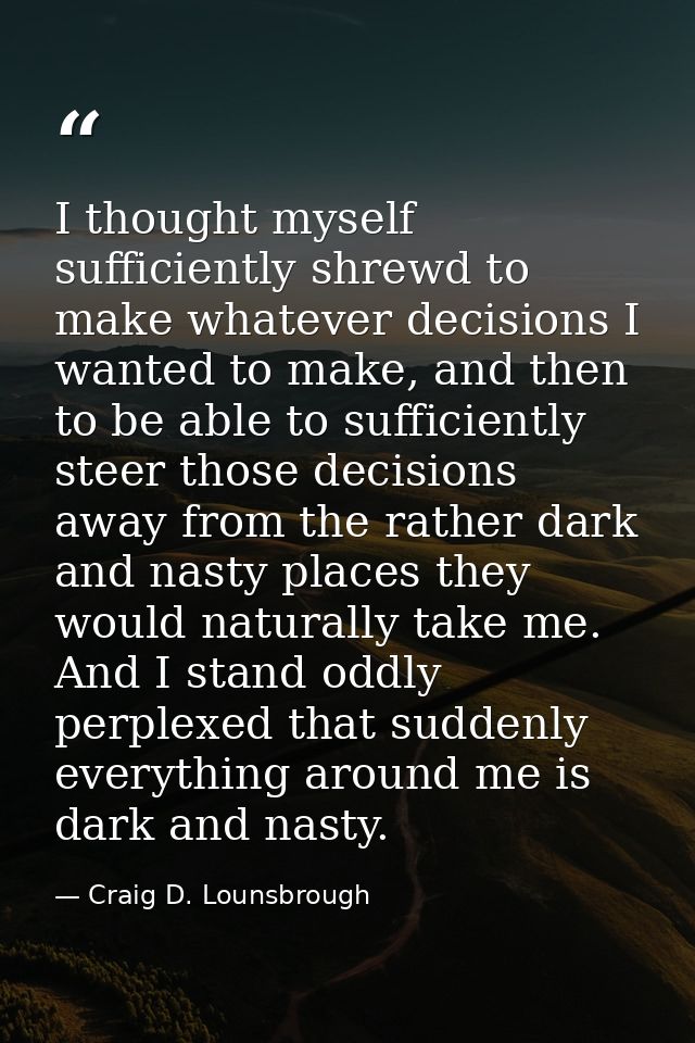 I thought myself sufficiently shrewd to make whatever decisions I wanted to make, and then to be able to sufficiently st — Craig D. Lounsbrough