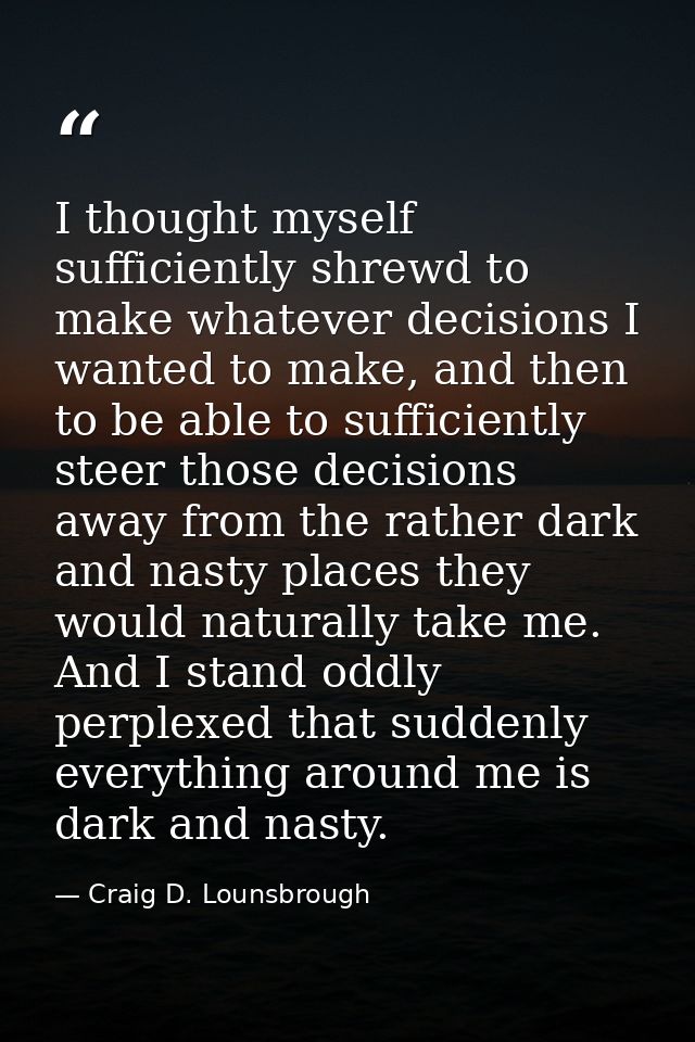 I thought myself sufficiently shrewd to make whatever decisions I wanted to make, and then to be able to sufficiently st — Craig D. Lounsbrough