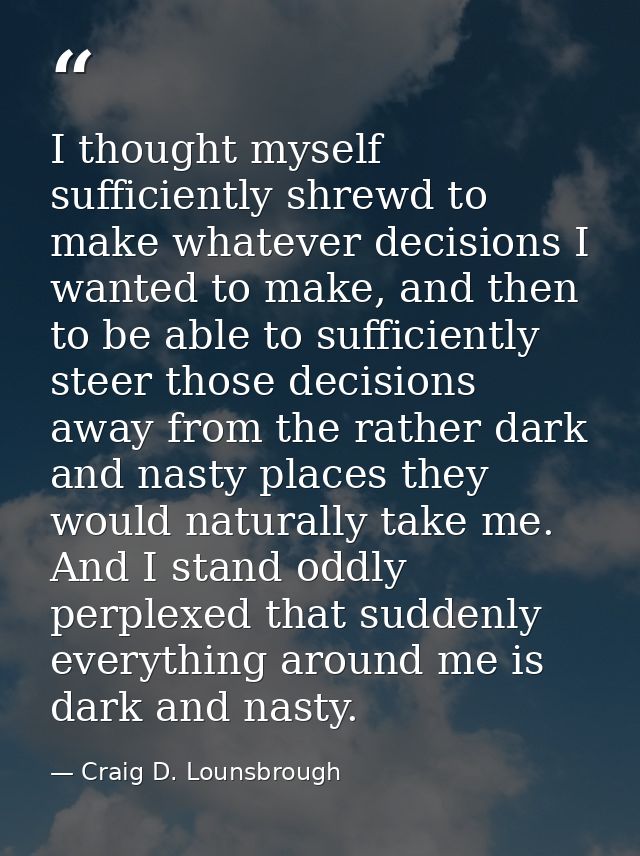 I thought myself sufficiently shrewd to make whatever decisions I wanted to make, and then to be able to sufficiently st — Craig D. Lounsbrough