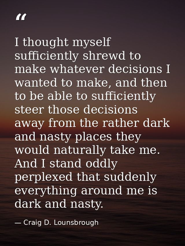 I thought myself sufficiently shrewd to make whatever decisions I wanted to make, and then to be able to sufficiently st — Craig D. Lounsbrough