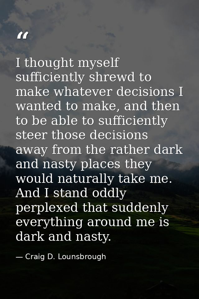 I thought myself sufficiently shrewd to make whatever decisions I wanted to make, and then to be able to sufficiently st — Craig D. Lounsbrough