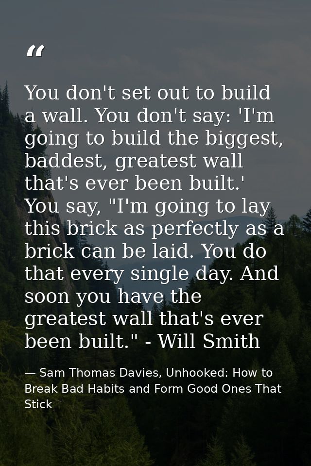 You don't set out to build a wall. You don't say: 'I'm going to build the biggest, baddest, greatest wall that's ever be — Sam Thomas Davies, Unhooked: How to Break Bad Habits and Form Good Ones That Stick