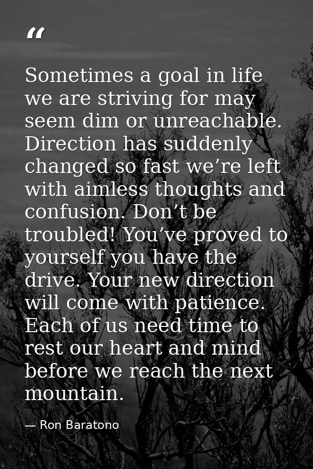 Sometimes a goal in life we are striving for may seem dim or unreachable. Direction has suddenly changed so fast we’re l — Ron Baratono