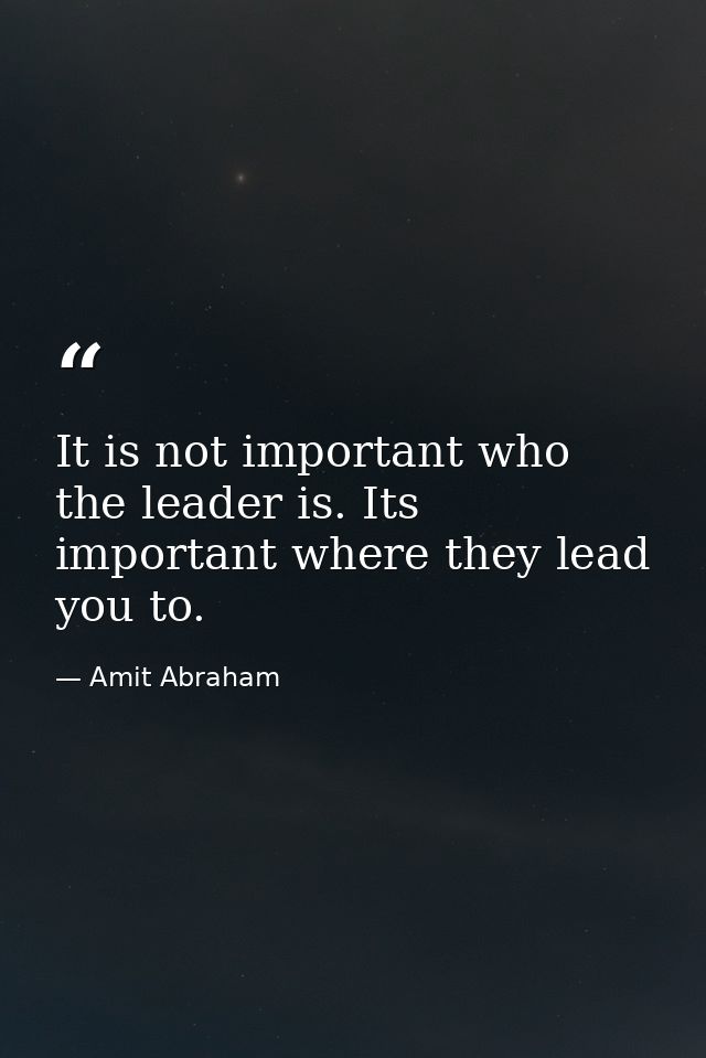 It is not important who the leader is. Its important where they lead you to. — Amit Abraham