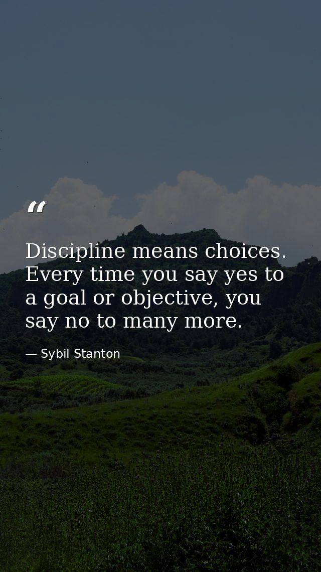 Discipline means choices. Every time you say yes to a goal or objective, you say no to many more. — Sybil Stanton