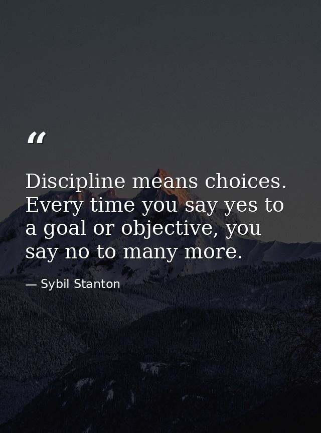 Discipline means choices. Every time you say yes to a goal or objective, you say no to many more. — Sybil Stanton