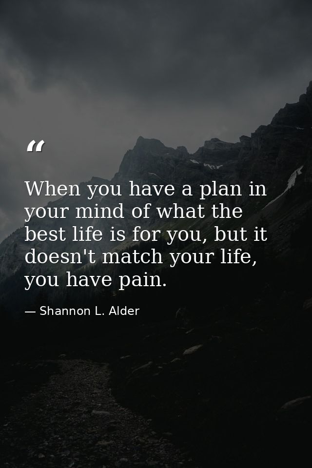 When you have a plan in your mind of what the best life is for you, but it doesn't match your life, you have pain. — Shannon L. Alder