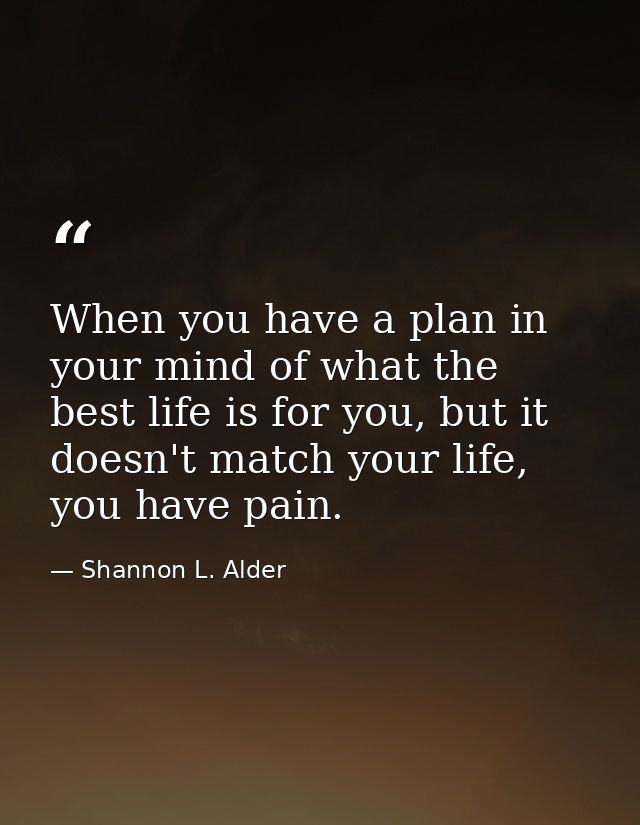 When you have a plan in your mind of what the best life is for you, but it doesn't match your life, you have pain. — Shannon L. Alder