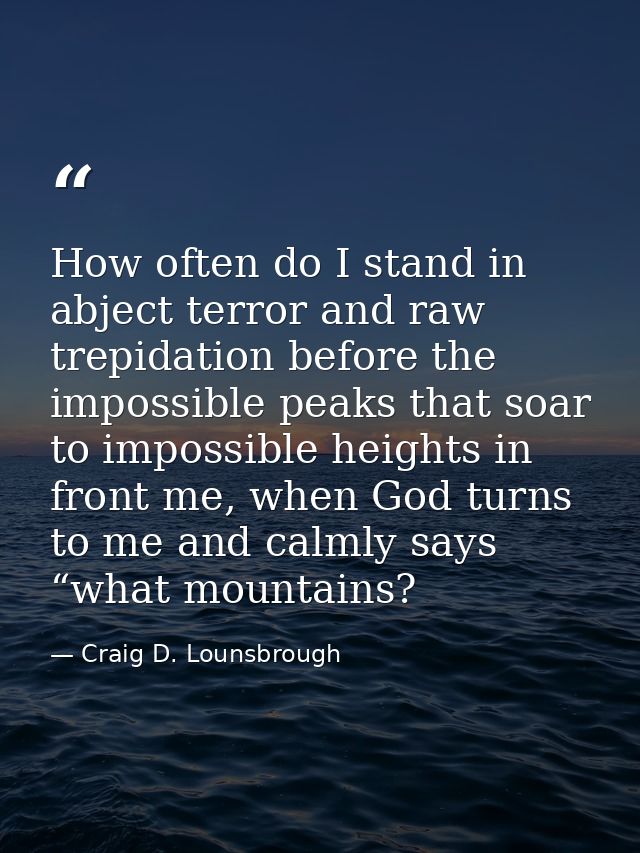 How often do I stand in abject terror and raw trepidation before the impossible peaks that soar to impossible heights in — Craig D. Lounsbrough