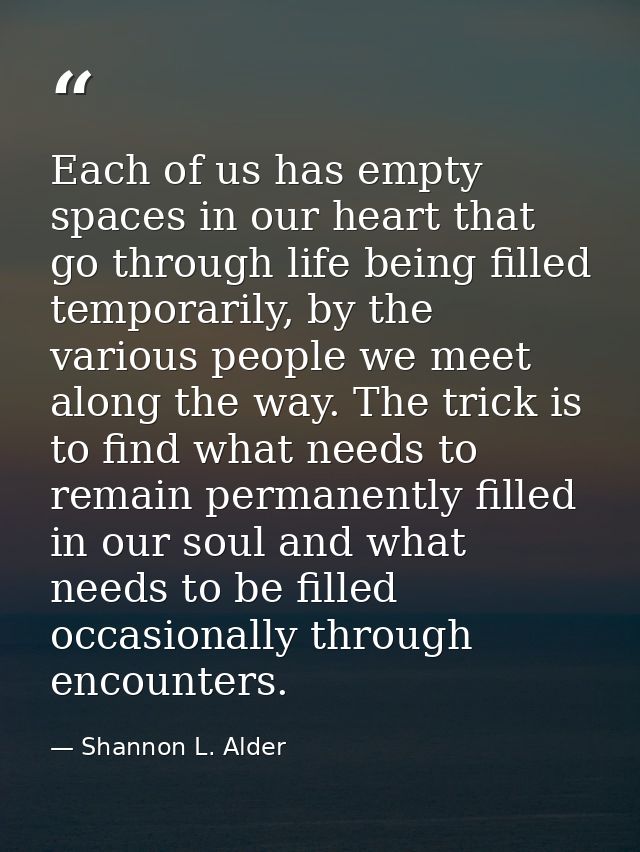 Each of us has empty spaces in our heart that go through life being filled temporarily, by the various people we meet al — Shannon L. Alder