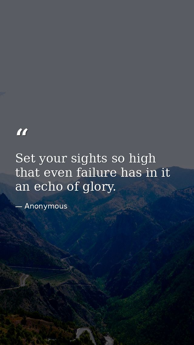 Set your sights so high that even failure has in it an echo of glory. — Anonymous