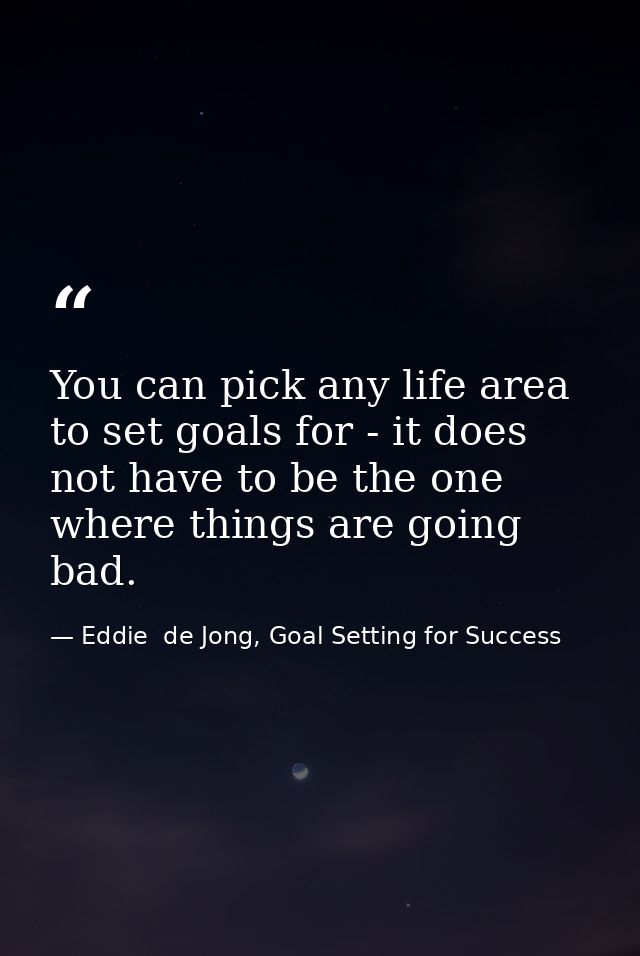 You can pick any life area to set goals for - it does not have to be the one where things are going bad. — Eddie  de Jong, Goal Setting for Success