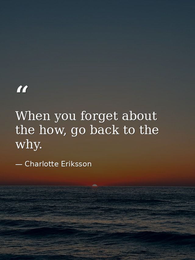 When you forget about the how, go back to the why. — Charlotte Eriksson