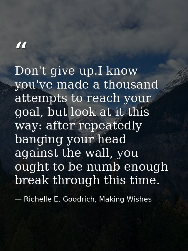 Don't give up.I know you've made a thousand attempts to reach your goal, but look at it this way: after repeatedly bangi — Richelle E. Goodrich, Making Wishes