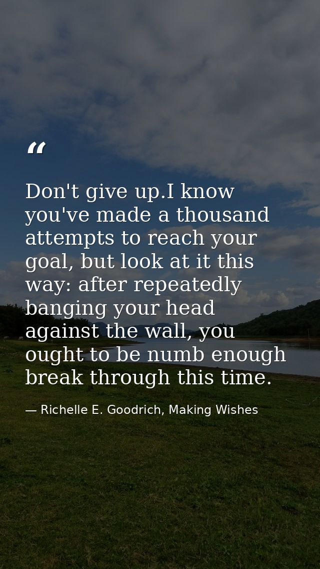 Don't give up.I know you've made a thousand attempts to reach your goal, but look at it this way: after repeatedly bangi — Richelle E. Goodrich, Making Wishes