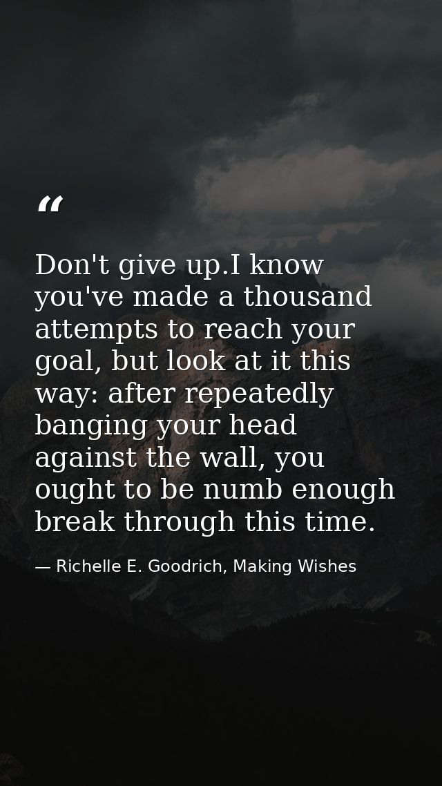 Don't give up.I know you've made a thousand attempts to reach your goal, but look at it this way: after repeatedly bangi — Richelle E. Goodrich, Making Wishes