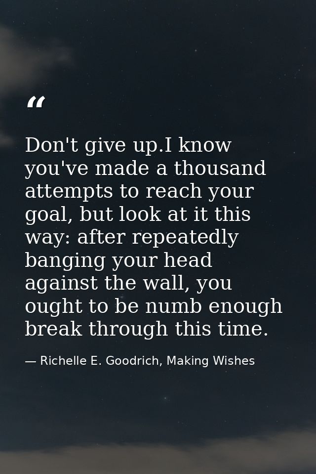Don't give up.I know you've made a thousand attempts to reach your goal, but look at it this way: after repeatedly bangi — Richelle E. Goodrich, Making Wishes