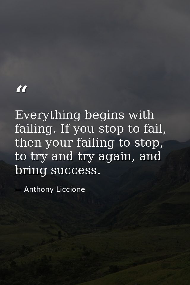 Everything begins with failing. If you stop to fail, then your failing to stop, to try and try again, and bring success. — Anthony Liccione