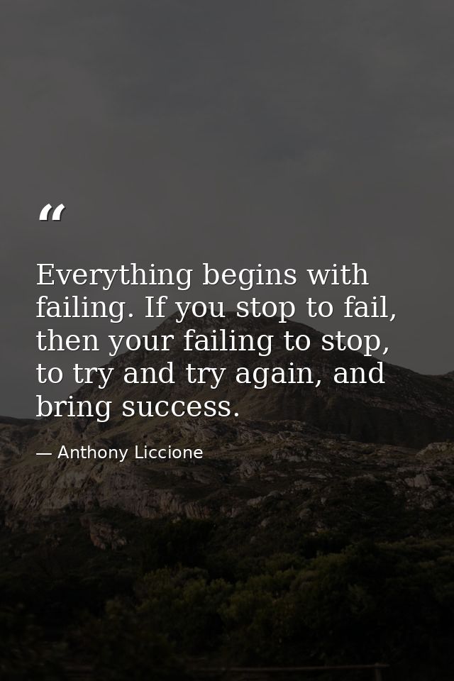 Everything begins with failing. If you stop to fail, then your failing to stop, to try and try again, and bring success. — Anthony Liccione
