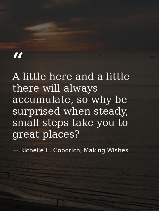 A little here and a little there will always accumulate, so why be surprised when steady, small steps take you to great  — Richelle E. Goodrich, Making Wishes