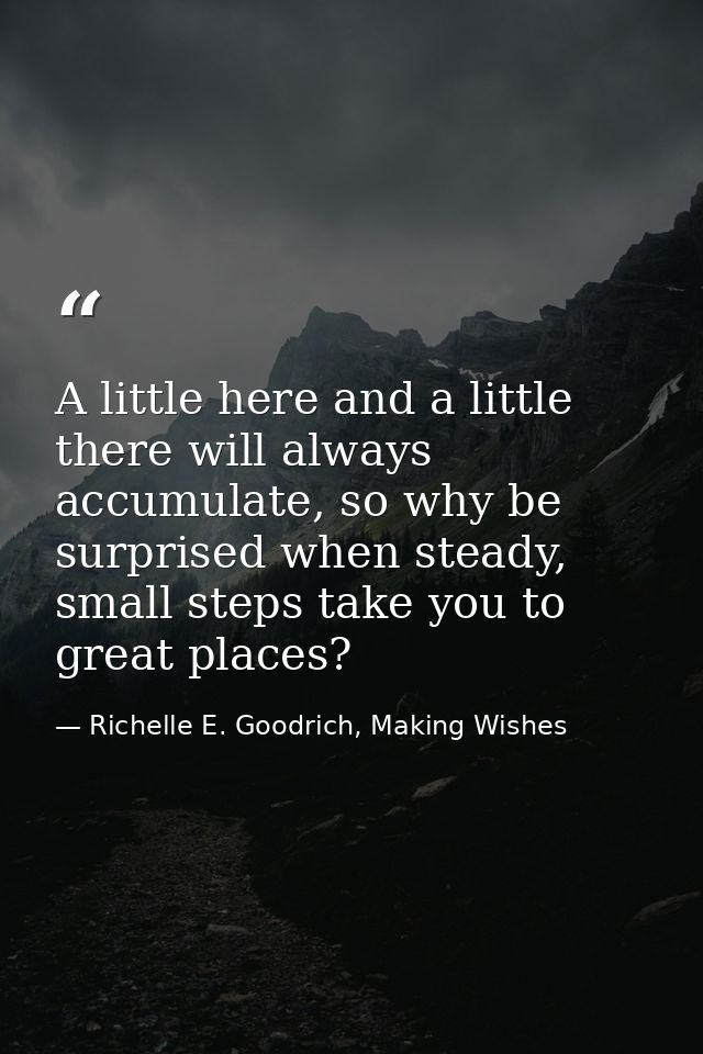 A little here and a little there will always accumulate, so why be surprised when steady, small steps take you to great  — Richelle E. Goodrich, Making Wishes