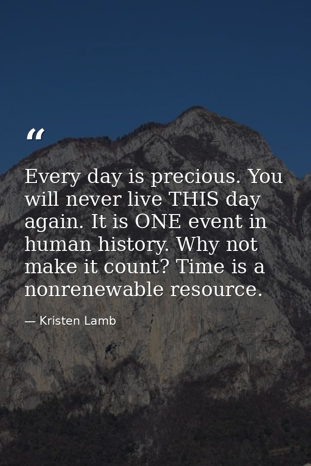 Every day is precious. You will never live THIS day again. It is ONE event in human history. Why not make it count? Time — Kristen Lamb