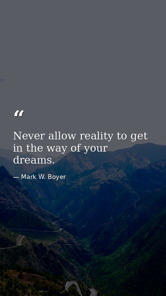 Never allow reality to get in the way of your dreams. — Mark W. Boyer