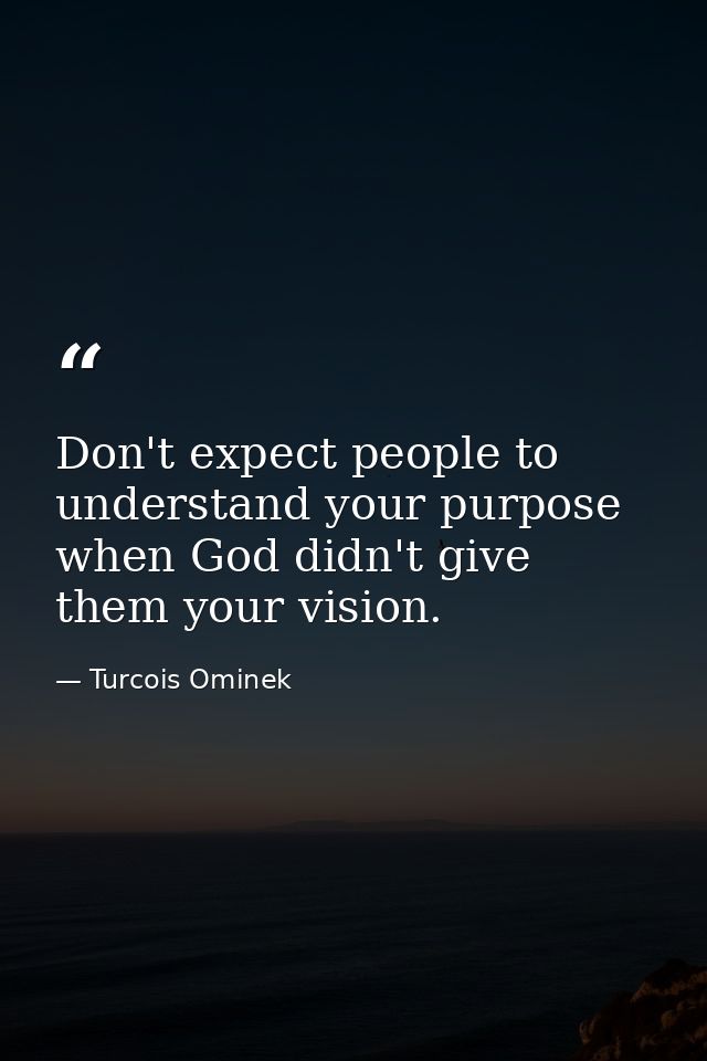 Don't expect people to understand your purpose when God didn't give them your vision. — Turcois Ominek