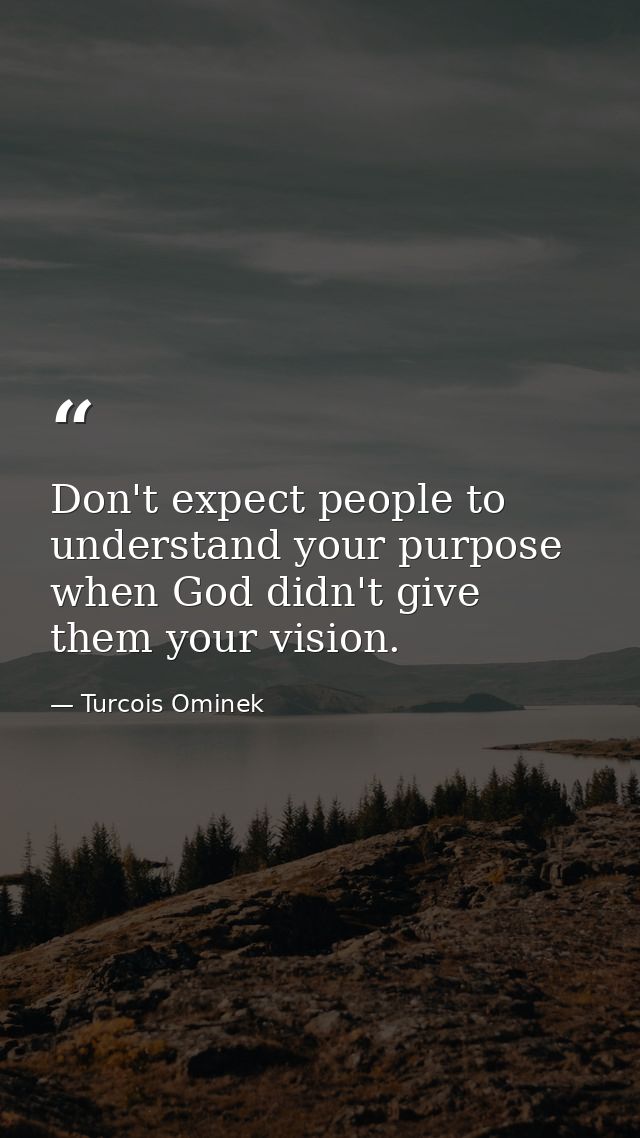 Don't expect people to understand your purpose when God didn't give them your vision. — Turcois Ominek