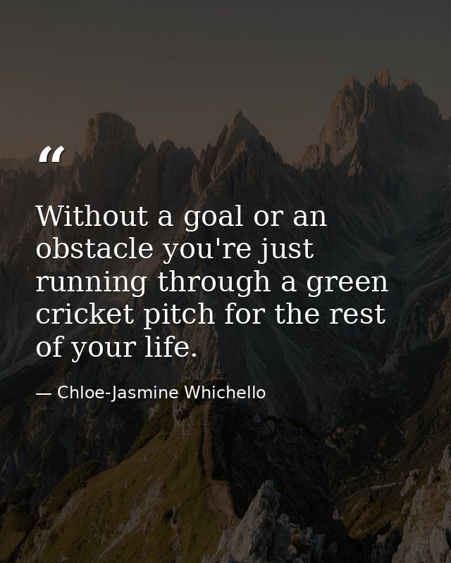 Without a goal or an obstacle you're just running through a green cricket pitch for the rest of your life. — Chloe-Jasmine Whichello