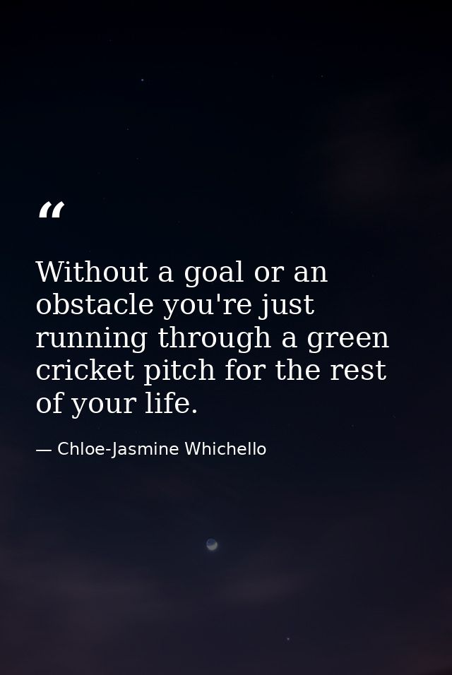 Without a goal or an obstacle you're just running through a green cricket pitch for the rest of your life. — Chloe-Jasmine Whichello