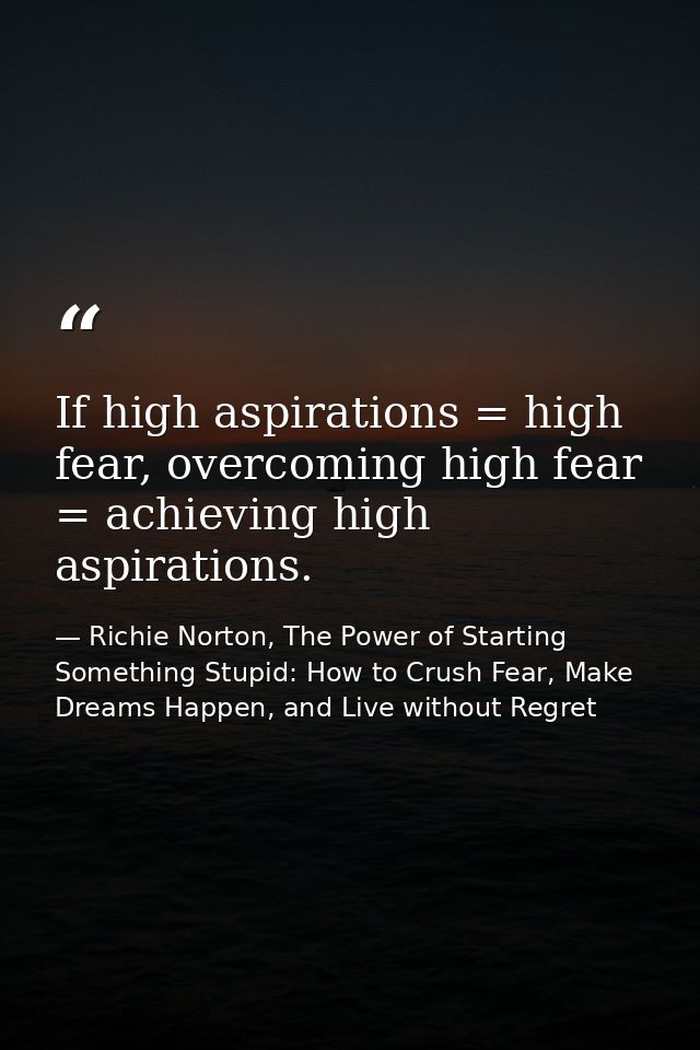 If high aspirations = high fear, overcoming high fear = achieving high aspirations. — Richie Norton, The Power of Starting Something Stupid: How to Crush Fear, Make Dreams Happen, and Live without Regret