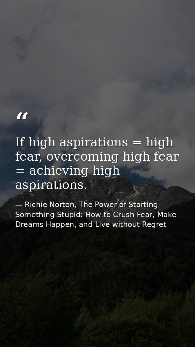 If high aspirations = high fear, overcoming high fear = achieving high aspirations. — Richie Norton, The Power of Starting Something Stupid: How to Crush Fear, Make Dreams Happen, and Live without Regret