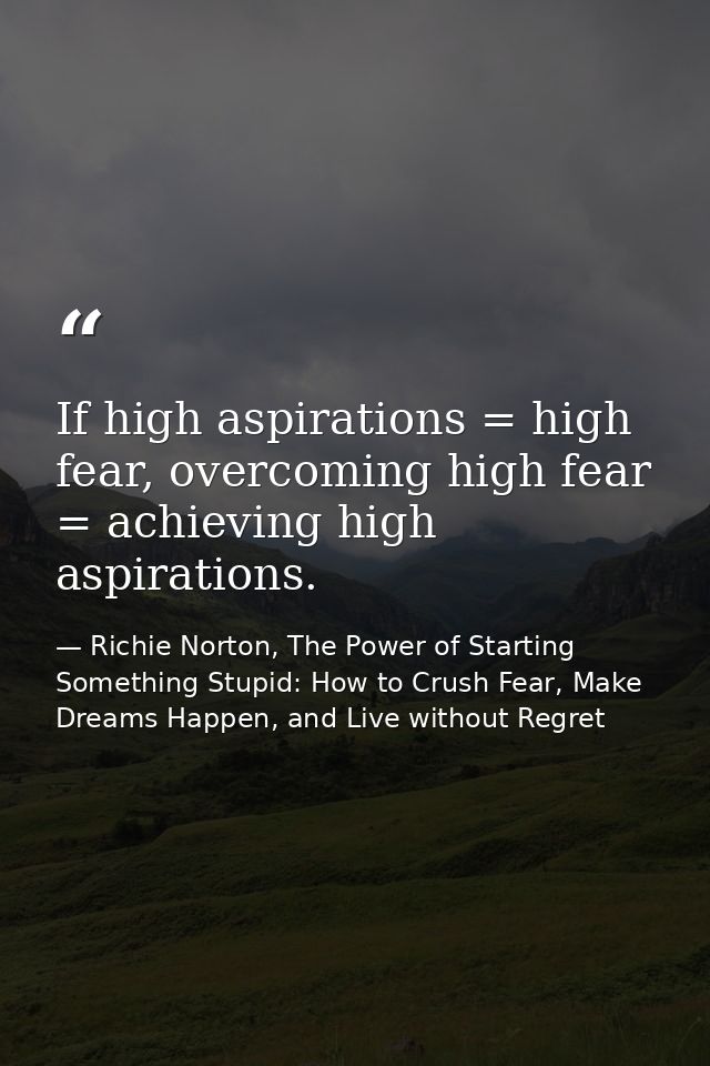 If high aspirations = high fear, overcoming high fear = achieving high aspirations. — Richie Norton, The Power of Starting Something Stupid: How to Crush Fear, Make Dreams Happen, and Live without Regret