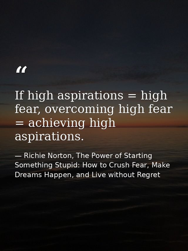 If high aspirations = high fear, overcoming high fear = achieving high aspirations. — Richie Norton, The Power of Starting Something Stupid: How to Crush Fear, Make Dreams Happen, and Live without Regret