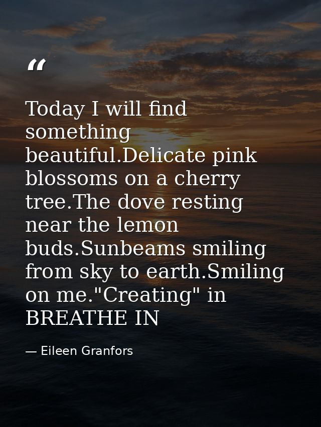Today I will find something beautiful.Delicate pink blossoms on a cherry tree.The dove resting near the lemon buds.Sunbe — Eileen Granfors