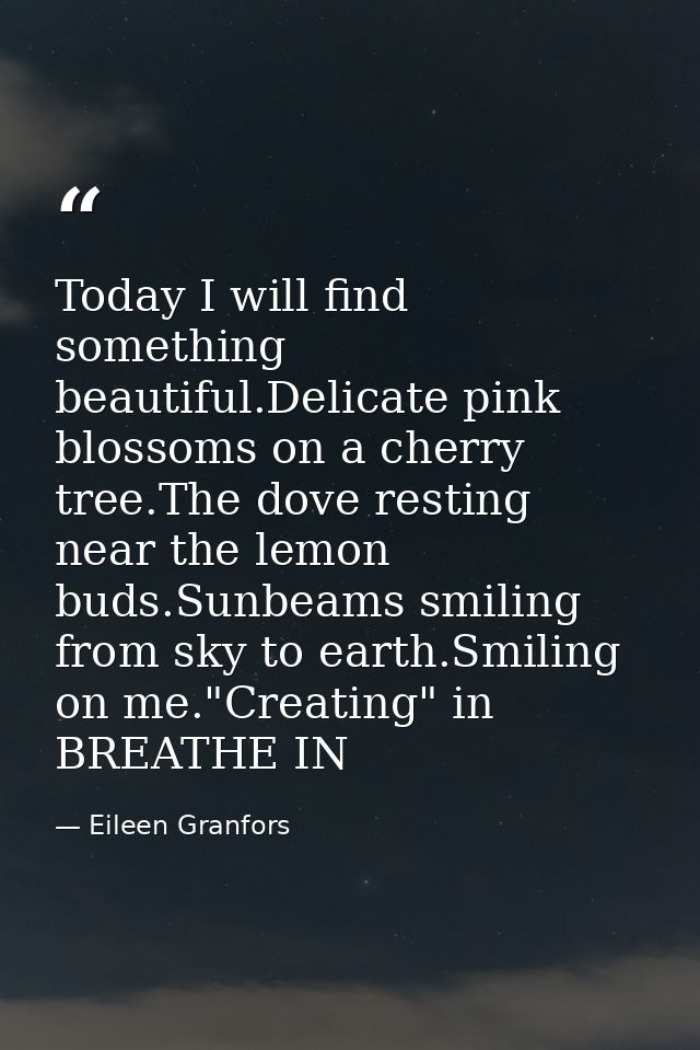 Today I will find something beautiful.Delicate pink blossoms on a cherry tree.The dove resting near the lemon buds.Sunbe — Eileen Granfors