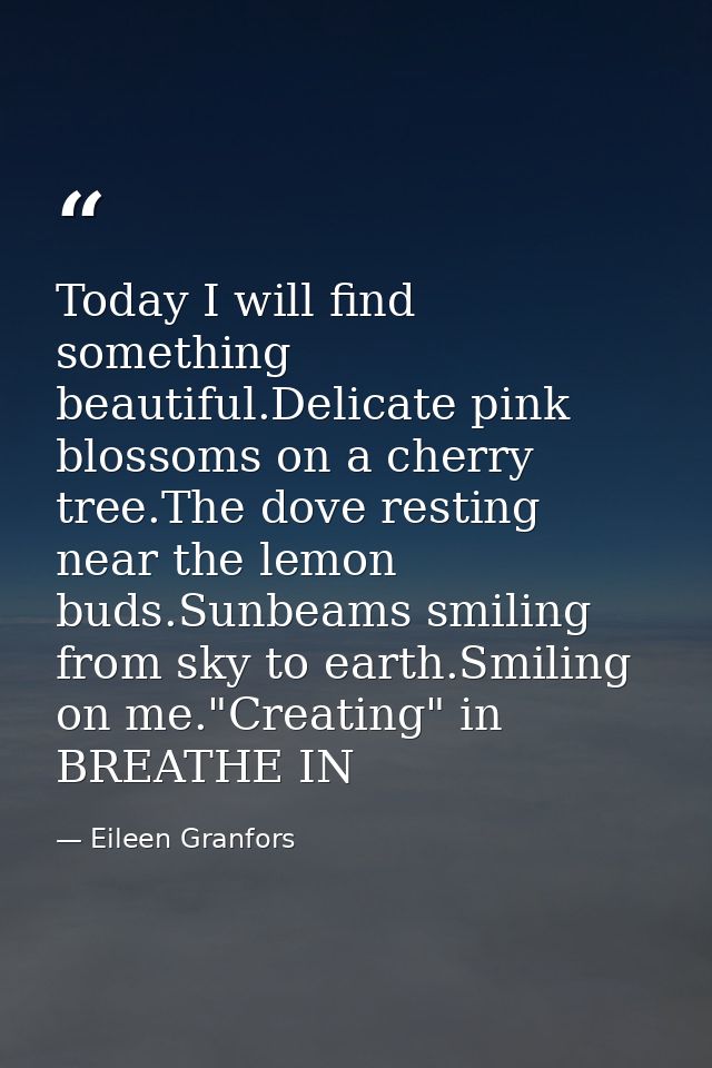 Today I will find something beautiful.Delicate pink blossoms on a cherry tree.The dove resting near the lemon buds.Sunbe — Eileen Granfors