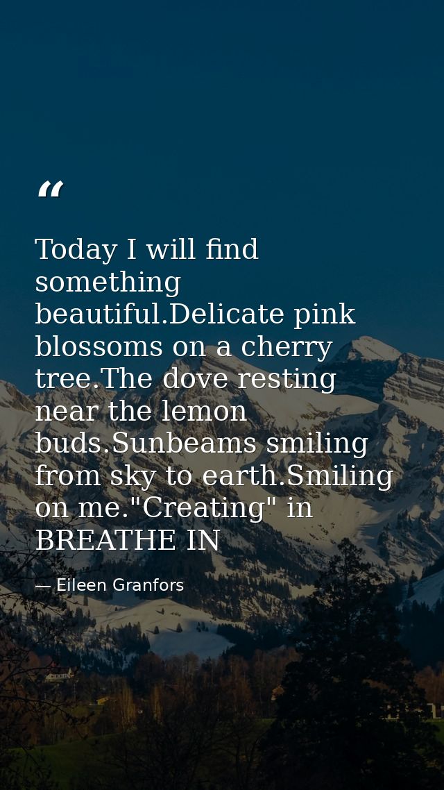 Today I will find something beautiful.Delicate pink blossoms on a cherry tree.The dove resting near the lemon buds.Sunbe — Eileen Granfors
