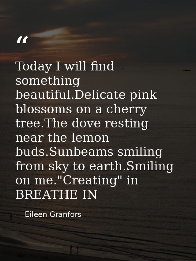 Today I will find something beautiful.Delicate pink blossoms on a cherry tree.The dove resting near the lemon buds.Sunbe — Eileen Granfors