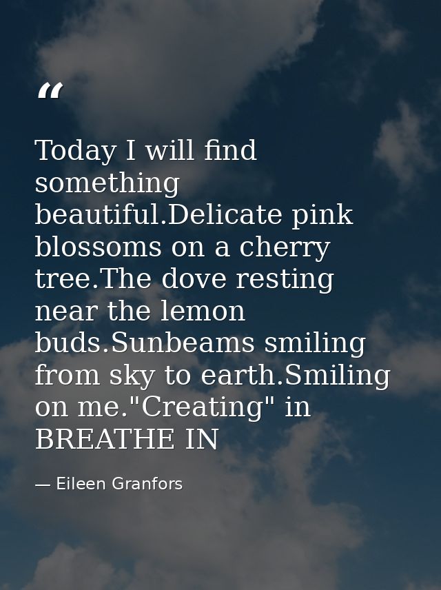 Today I will find something beautiful.Delicate pink blossoms on a cherry tree.The dove resting near the lemon buds.Sunbe — Eileen Granfors