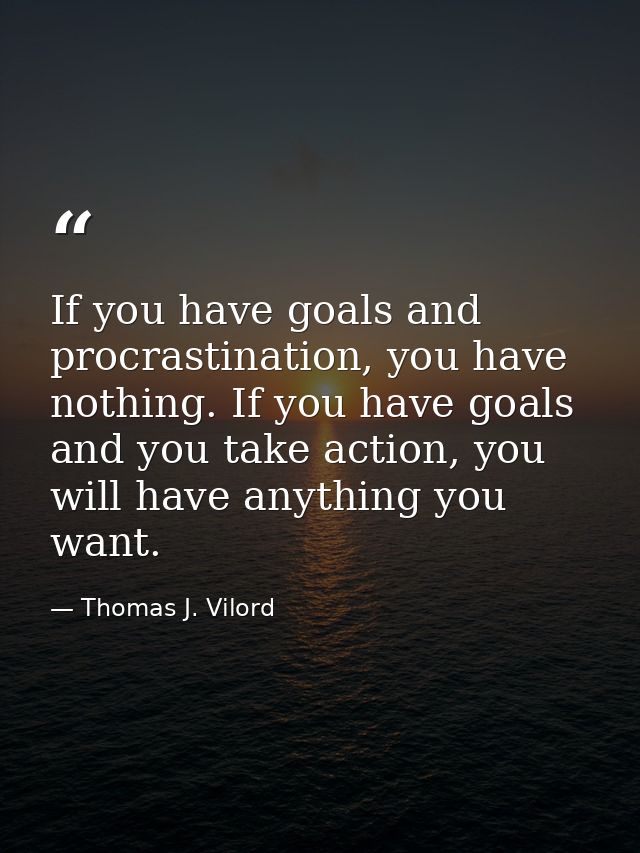 If you have goals and procrastination, you have nothing. If you have goals and you take action, you will have anything y — Thomas J. Vilord