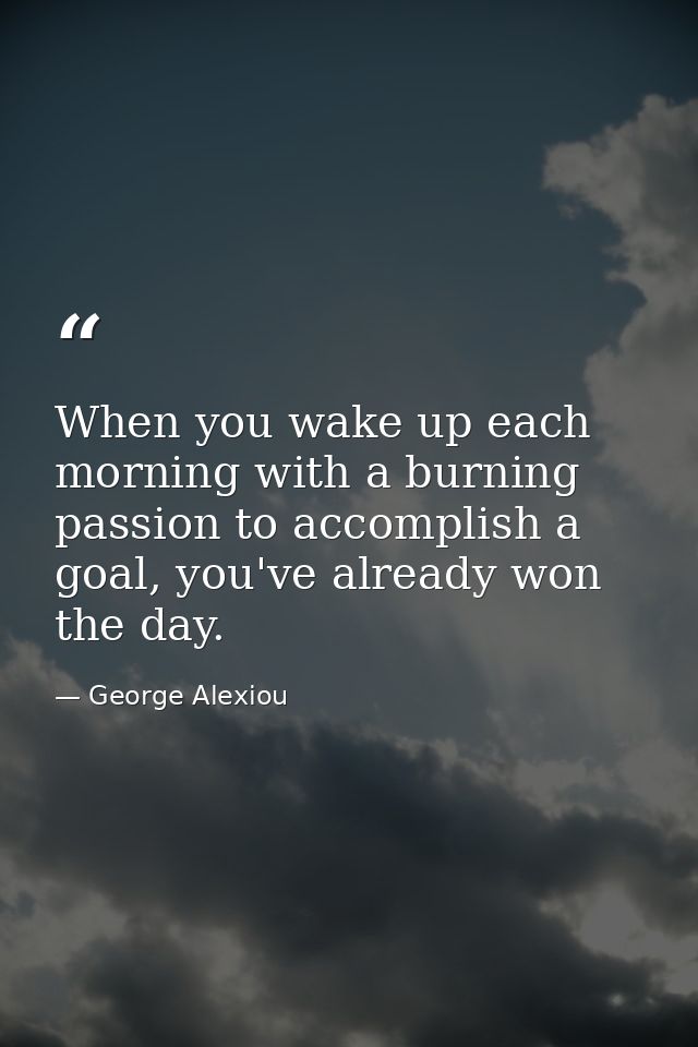 When you wake up each morning with a burning passion to accomplish a goal, you've already won the day. — George Alexiou