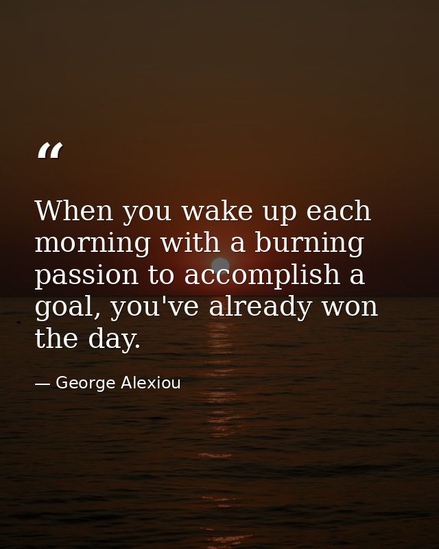 When you wake up each morning with a burning passion to accomplish a goal, you've already won the day. — George Alexiou