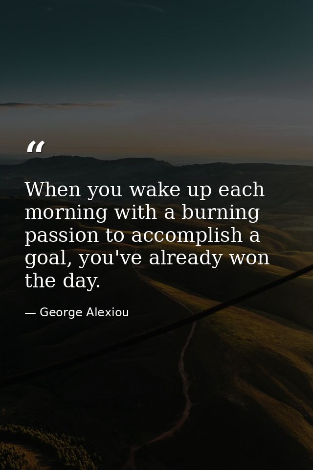 When you wake up each morning with a burning passion to accomplish a goal, you've already won the day. — George Alexiou