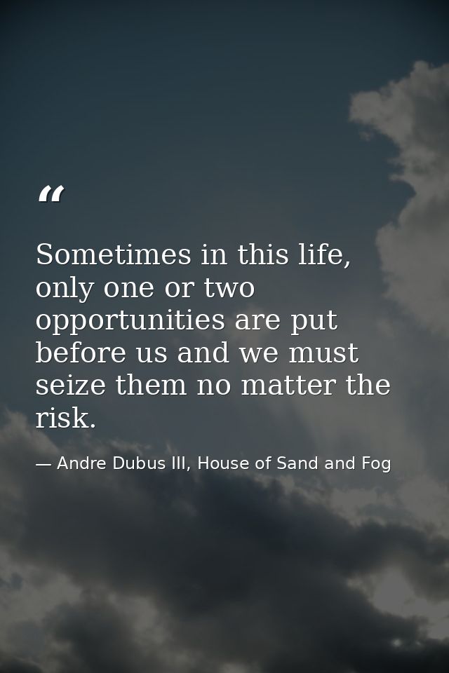 Sometimes in this life, only one or two opportunities are put before us and we must seize them no matter the risk. — Andre Dubus III, House of Sand and Fog