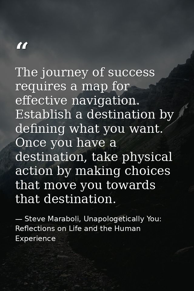 The journey of success requires a map for effective navigation. Establish a destination by defining what you want. Once  — Steve Maraboli, Unapologetically You: Reflections on Life and the Human Experience