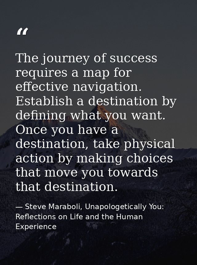 The journey of success requires a map for effective navigation. Establish a destination by defining what you want. Once  — Steve Maraboli, Unapologetically You: Reflections on Life and the Human Experience